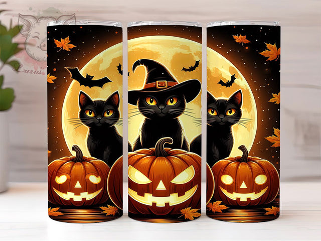 Black Kitten Pumpkin Halloween Tumbler, Pumpkin Halloween Wrap, 20Oz Sublimation Design, Cute Cat Drinkware, Spooky Fall Cup, Autumn Cat Lover Gift, Halloween Kitten Tumbler Sublimation Lara' s Designs 