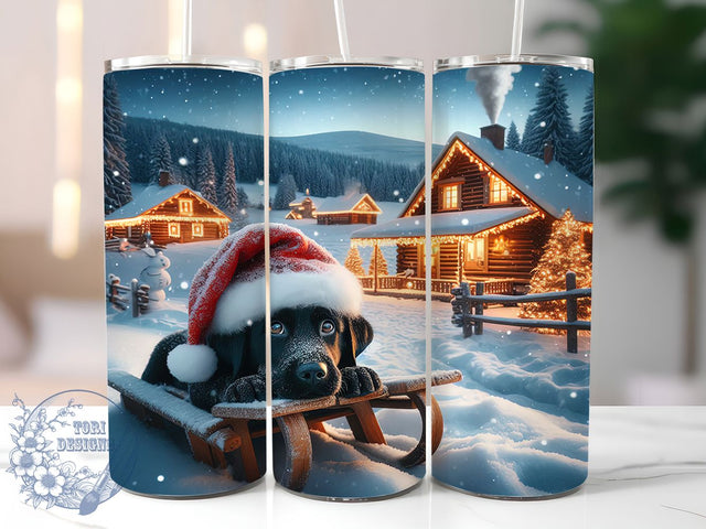 Black Lab Christmas Sled Tumbler, Winter Sled Ride Wrap, Holiday Dog Sublimation Design, 20oz Labrador Tumbler, Festive Pet Mug, Whimsical Snow Ride Art, Cute Christmas Dog Cup Sublimation ToriDesigns 