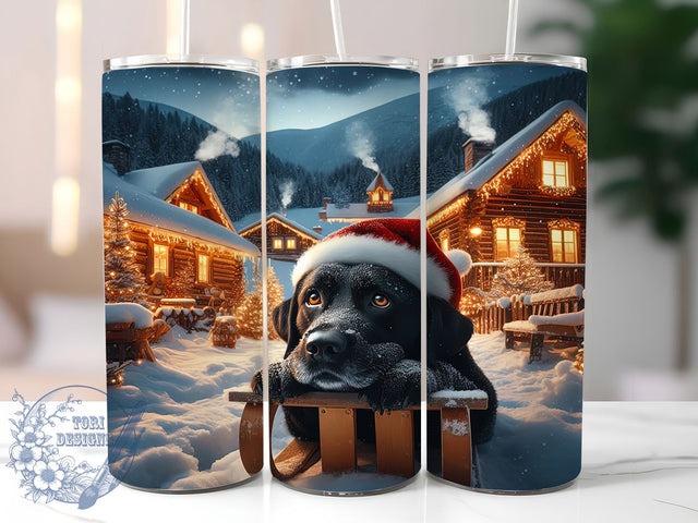 Black Lab Christmas Sled Tumbler, Winter Sled Ride Wrap, Holiday Dog Sublimation Design, 20oz Labrador Tumbler, Festive Pet Mug, Whimsical Snow Ride Art, Cute Christmas Dog Cup Sublimation ToriDesigns 