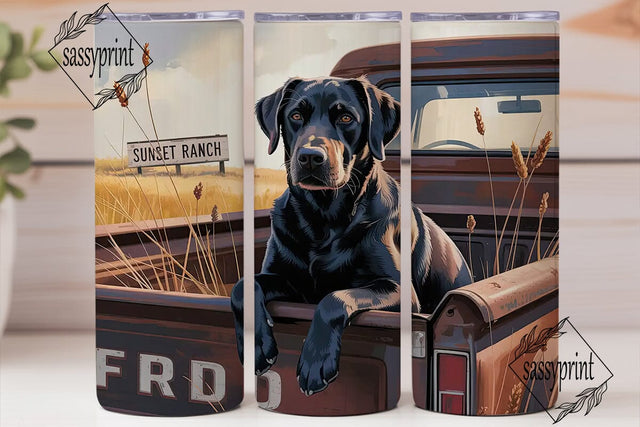 Black Lab in Truck 20oz Tumbler Wrap Sublimation sassyprint 