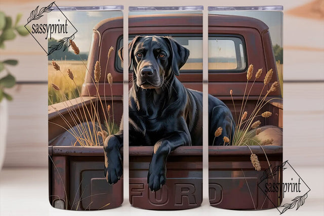 Black Lab in Truck 20oz Tumbler Wrap Sublimation sassyprint 