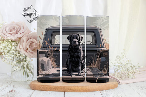 Black Lab in Truck 20oz Tumbler Wrap Sublimation sassyprint 