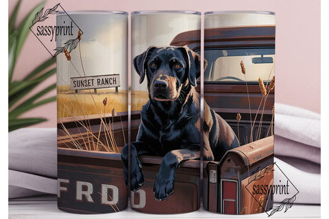 Black Lab in Truck 20oz Tumbler Wrap Sublimation sassyprint 