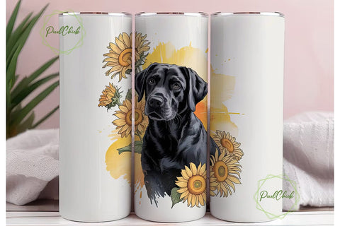 Black Lab & Sunflowers 20oz Tumbler Wrap Sublimation PixelChick 