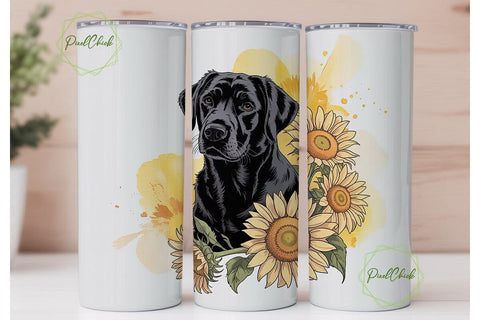 Black Lab & Sunflowers 20oz Tumbler Wrap Sublimation PixelChick 