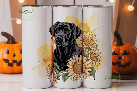 Black Lab & Sunflowers 20oz Tumbler Wrap Sublimation PixelChick 