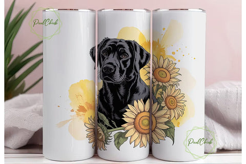 Black Lab & Sunflowers 20oz Tumbler Wrap Sublimation PixelChick 