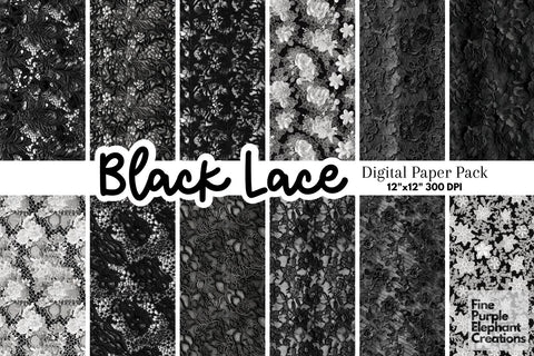 Black Lace Digital Paper | Gothic Scrapbook Paper Digital Pattern Fine Purple Elephant Creations 