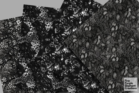 Black Lace Digital Paper | Gothic Scrapbook Paper Digital Pattern Fine Purple Elephant Creations 