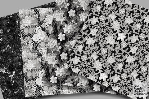 Black Lace Digital Paper | Gothic Scrapbook Paper Digital Pattern Fine Purple Elephant Creations 