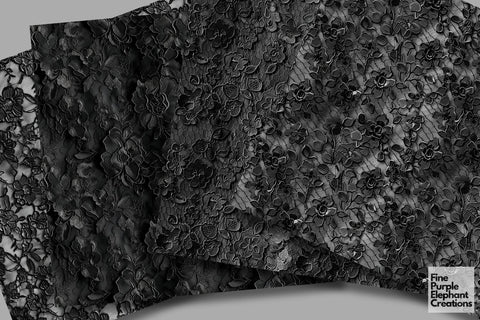 Black Lace Digital Paper | Gothic Scrapbook Paper Digital Pattern Fine Purple Elephant Creations 