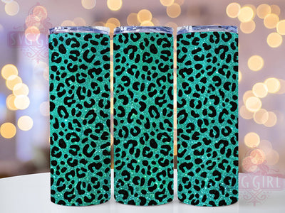 Black Leopard Turquoise Glitter 20oz Tumbler, Animal Print, Teal Sparkle, Glam Design, Shimmering Texture, Bold Pattern, Luxe Style, Sublimation Wrap Sublimation SvggirlplusArt 