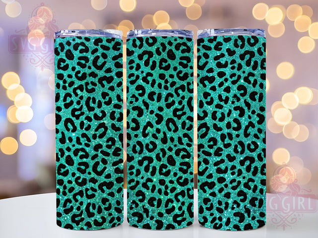 Black Leopard Turquoise Glitter 20oz Tumbler, Animal Print, Teal Sparkle, Glam Design, Shimmering Texture, Bold Pattern, Luxe Style, Sublimation Wrap Sublimation SvggirlplusArt 