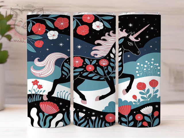 Black Magical Unicorn Tumbler, Fantasy Unicorn Wrap, Magical Unicorn Sublimation, 20oz Unicorn Tumbler, Mystical Unicorn Art, Enchanted Unicorn Mug, Whimsical Fantasy Cup Sublimation Lara' s Designs 