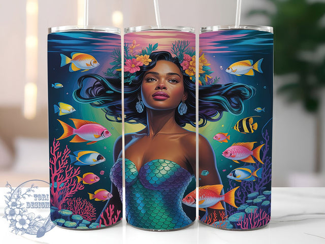 Black Mermaid Fantasy Tumbler Wrap, Underwater Fantasy Wrap, 20oz Tumbler Sublimation, Ethereal Ocean Beauty Design, Deep Sea Goddess Sublimation, Aquatic Afro Diva Tumbler, Mystical Marine Wrap Sublimation ToriDesigns 