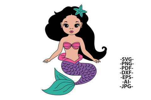 Black Mermaid SVG Glitter Tail Clipart PNG DXF PDF EPS JPG AI Cute Underwater Girl Design for Cricut Projects and Birthday Crafts SVG 1uniqueminute 