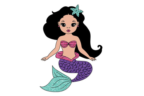 Black Mermaid SVG Glitter Tail Clipart PNG DXF PDF EPS JPG AI Cute Underwater Girl Design for Cricut Projects and Birthday Crafts SVG 1uniqueminute 
