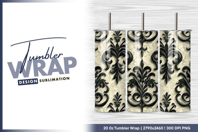 Black ornate damask pattern background for tumbler png Sublimation Regulrcrative 
