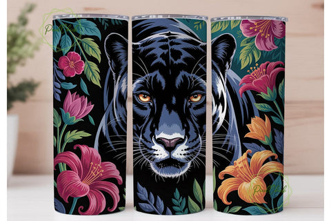 Black Panther Floral 20oz Tumbler Wrap Sublimation PixelChick 