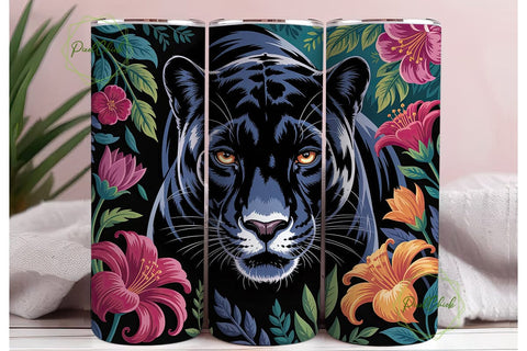 Black Panther Floral 20oz Tumbler Wrap Sublimation PixelChick 