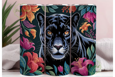 Black Panther Floral 20oz Tumbler Wrap Sublimation PixelChick 