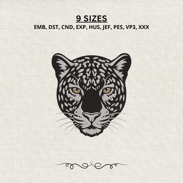 Black Panther Head Embroidery Design – Realistic Black Leopard Face Wildlife Big Cat Machine Embroidery File Embroidery/Applique DESIGNS PatternFeed8 
