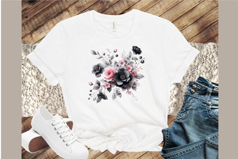 Black, Pink and Silver Floral Clipart-01 Sublimation designartist 
