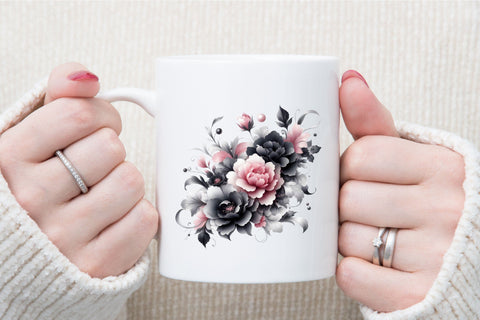 Black, Pink and Silver Floral Clipart-01 Sublimation designartist 