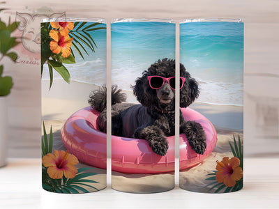 Black Poodle Beach Tumbler, Dog Lover, Beach Theme, Whimsical Art, Playful Design, 20Oz Tumbler, Sublimation Wrap Sublimation Lara' s Designs 