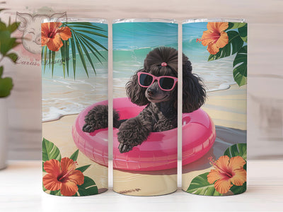 Black Poodle Beach Tumbler, Dog Lover, Beach Theme, Whimsical Art, Playful Design, 20Oz Tumbler, Sublimation Wrap Sublimation Lara' s Designs 