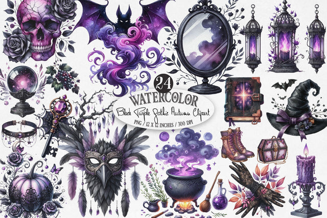 Black & Purple Gothic Autumn Clipart Sublimation SVGista 