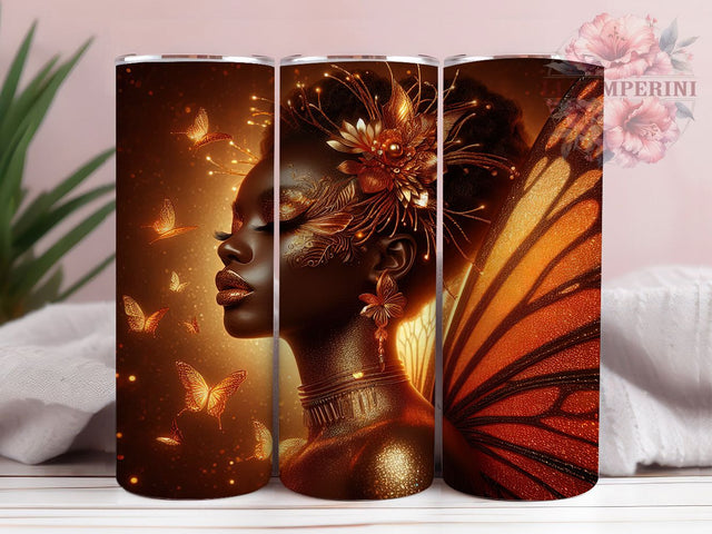 Black Queen Afro Butterfly Tumbler Wrap, Afro Woman, Butterfly Theme, Empowerment Style, Melanin Pride, Bold Wrap, Sublimation Design Sublimation Li Zamperini 
