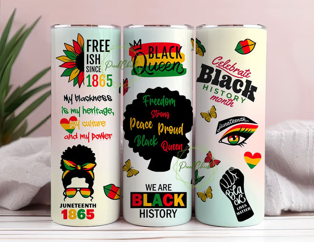 Black Queen, Juneteenth, 20oz Skinny Tumbler Sublimation Design, Gift Black Pride, Black Girl, Melanin Queen, Gift for Black Woman Sublimation PixelChick 