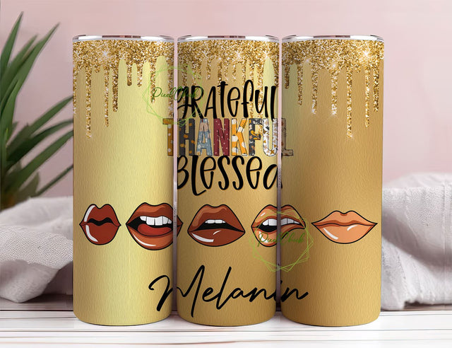 Black Queen Positive Affirmations, Melanin Tumbler, Glitter 20 OZ Skinny Tumbler Design, Straight & Tapered PNG Sublimation Wrap Design Sublimation PixelChick 