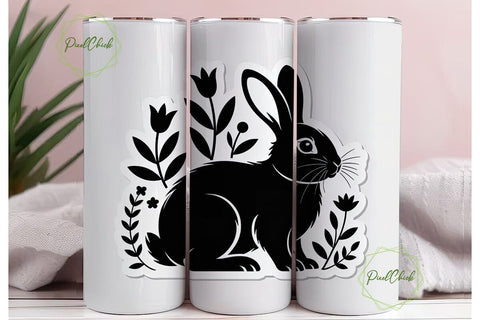 Black Rabbit Floral 20oz Tumbler Wrap Sublimation PixelChick 