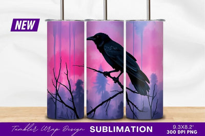 Black Raven Perched On Branch Tumbler Png Sublimation Regulrcrative 
