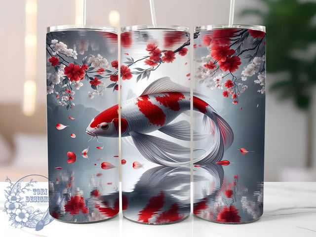Black Red Koi Fish Tumbler Wrap, Japanese Tumbler Wrap, Black And Red Koi Design, 20oz Sublimation Wrap, Oriental Fish Art, Water Garden Tumbler, Asian Inspired Drinkware Sublimation ToriDesigns 