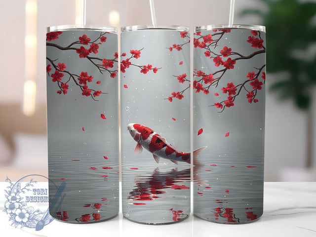 Black Red Koi Fish Tumbler Wrap, Japanese Tumbler Wrap, Black And Red Koi Design, 20oz Sublimation Wrap, Oriental Fish Art, Water Garden Tumbler, Asian Inspired Drinkware Sublimation ToriDesigns 
