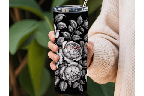 Black Rose 20oz Tumbler Wrap Sublimation DesignSVG 