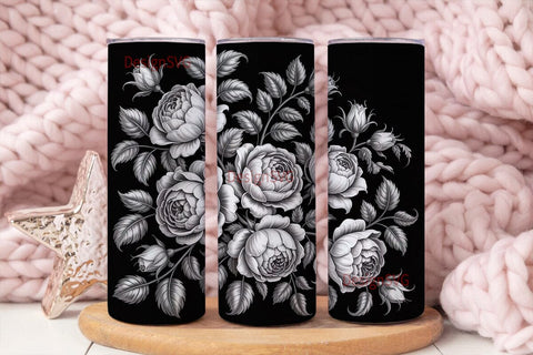 Black Rose 20oz Tumbler Wrap Sublimation DesignSVG 
