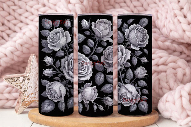 Black Rose 20oz Tumbler Wrap Sublimation DesignSVG 