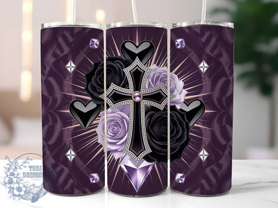Black Rose Christian Cross Tumbler, Glam Christian Cross, Black Rose Cross, Religious Art, Faith Symbol, Tumbler Wrap, Sublimation Design, 20oz Tumbler, Spiritual Artwork Sublimation ToriDesigns 