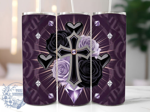 Black Rose Christian Cross Tumbler, Glam Christian Cross, Black Rose Cross, Religious Art, Faith Symbol, Tumbler Wrap, Sublimation Design, 20oz Tumbler, Spiritual Artwork Sublimation ToriDesigns 