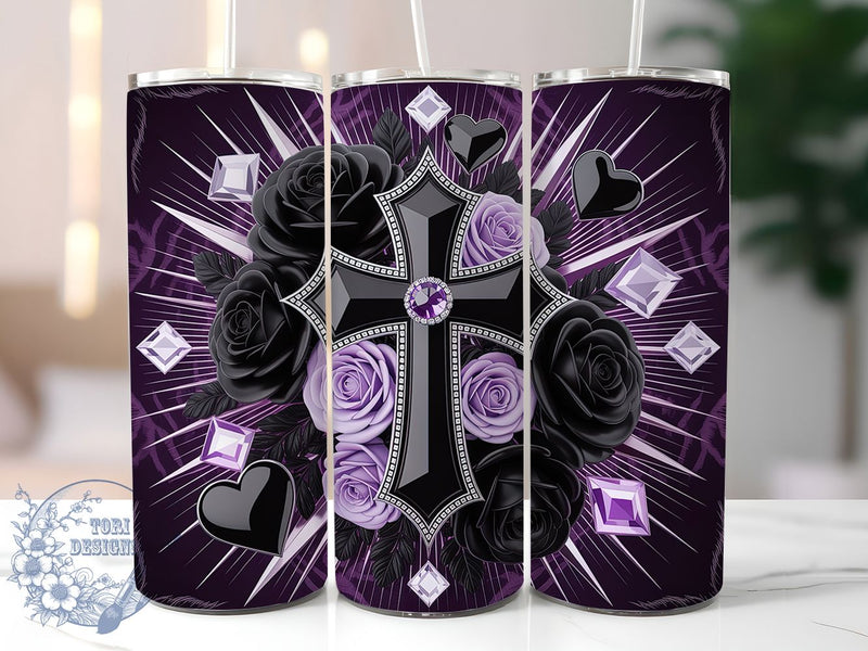 Black Rose Christian Cross Tumbler, Glam Christian Cross, Black Rose Cross, Religious Art, Faith Symbol, Tumbler Wrap, Sublimation Design, 20oz Tumbler, Spiritual Artwork Sublimation ToriDesigns 