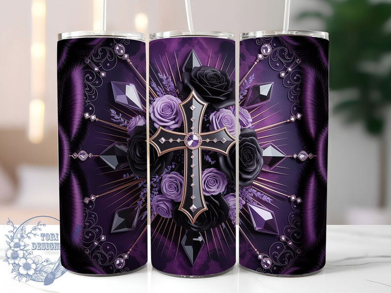 Black Rose Christian Cross Tumbler, Glam Christian Cross, Black Rose Cross, Religious Art, Faith Symbol, Tumbler Wrap, Sublimation Design, 20oz Tumbler, Spiritual Artwork Sublimation ToriDesigns 