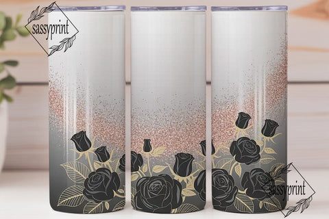 Black Rose Gold Glitter 20oz Tumbler Sublimation sassyprint 