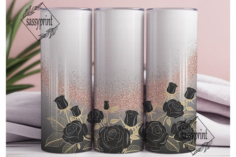 Black Rose Gold Glitter 20oz Tumbler Sublimation sassyprint 