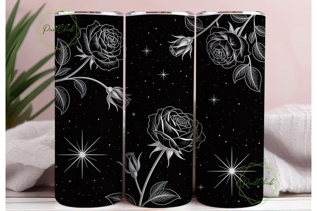 Black Rose Starry Night 20oz Tumbler Sublimation PixelChick 