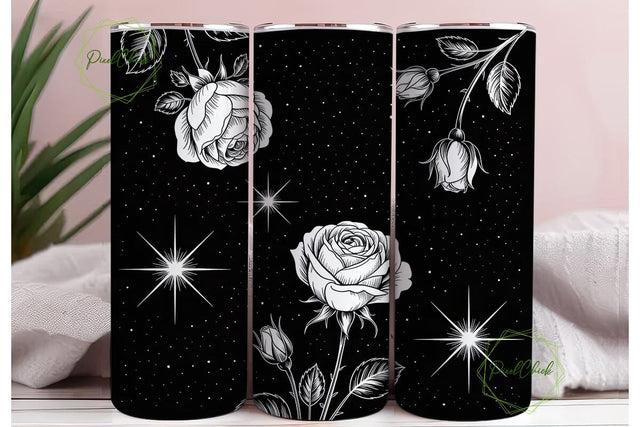 Black Rose Starry Night 20oz Tumbler Sublimation PixelChick 