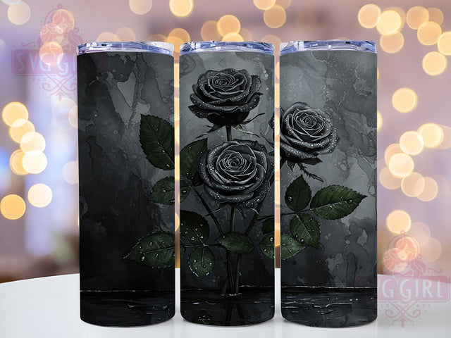 Black Roses Floral 20oz Gothic Tumbler, Black Roses Tumbler, 20oz Sublimation Wrap, Floral Drinkware, Gothic Tumblers, Unique Tumbler Design, Dark Floral Gifts, Elegant Drinkware Sublimation SvggirlplusArt 